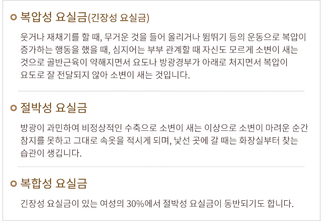 복압성 요실금 /  절박성 요실금 / 복합성 요실금